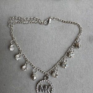 Michael Kors MK Charm Bracelet Silver Tone Rhinestone Logo 9” + 2” Extender